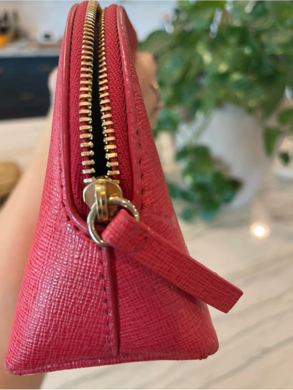 Furla Red Saffiano Leather Dome Cosmetic - Gold Hardware - Picture 5 of 11